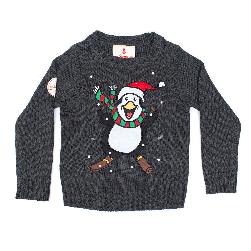 Kids Skiing Penguin Christmas Jumper funkychristmasjumpers